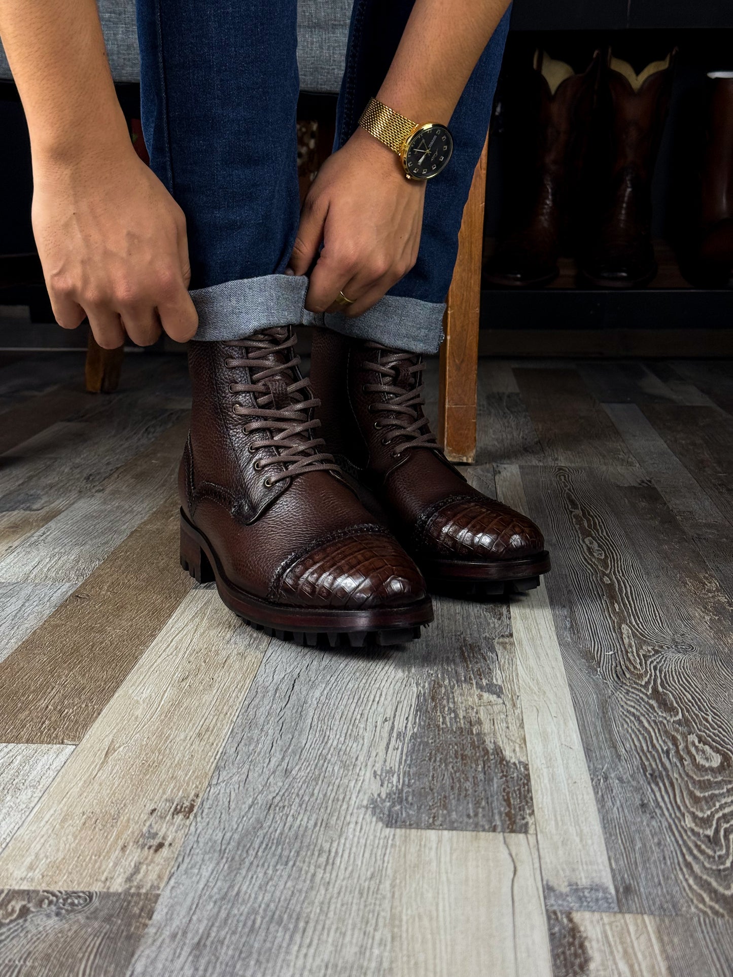 CARLO BROWN PITON BOOTS