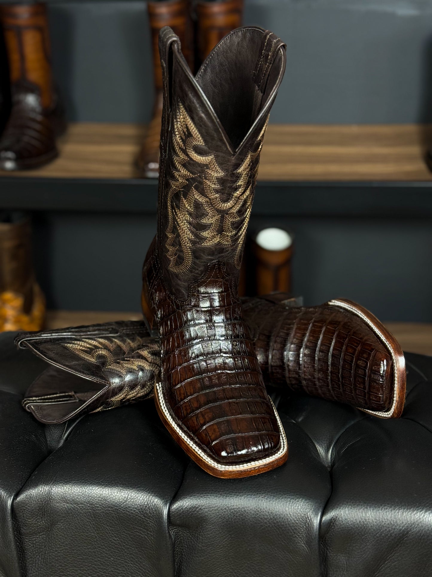 EDGAR BROWN CROCODILE BOOTS