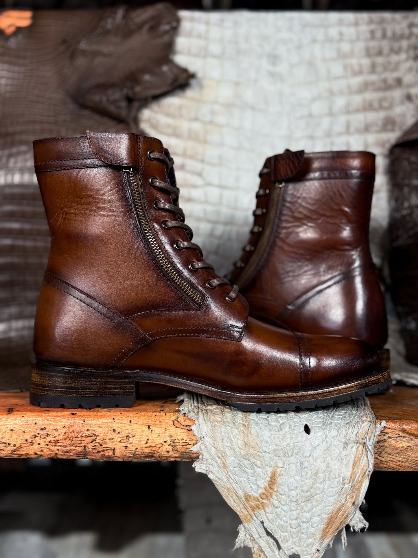 CARLO BROWN PITON BOOTS