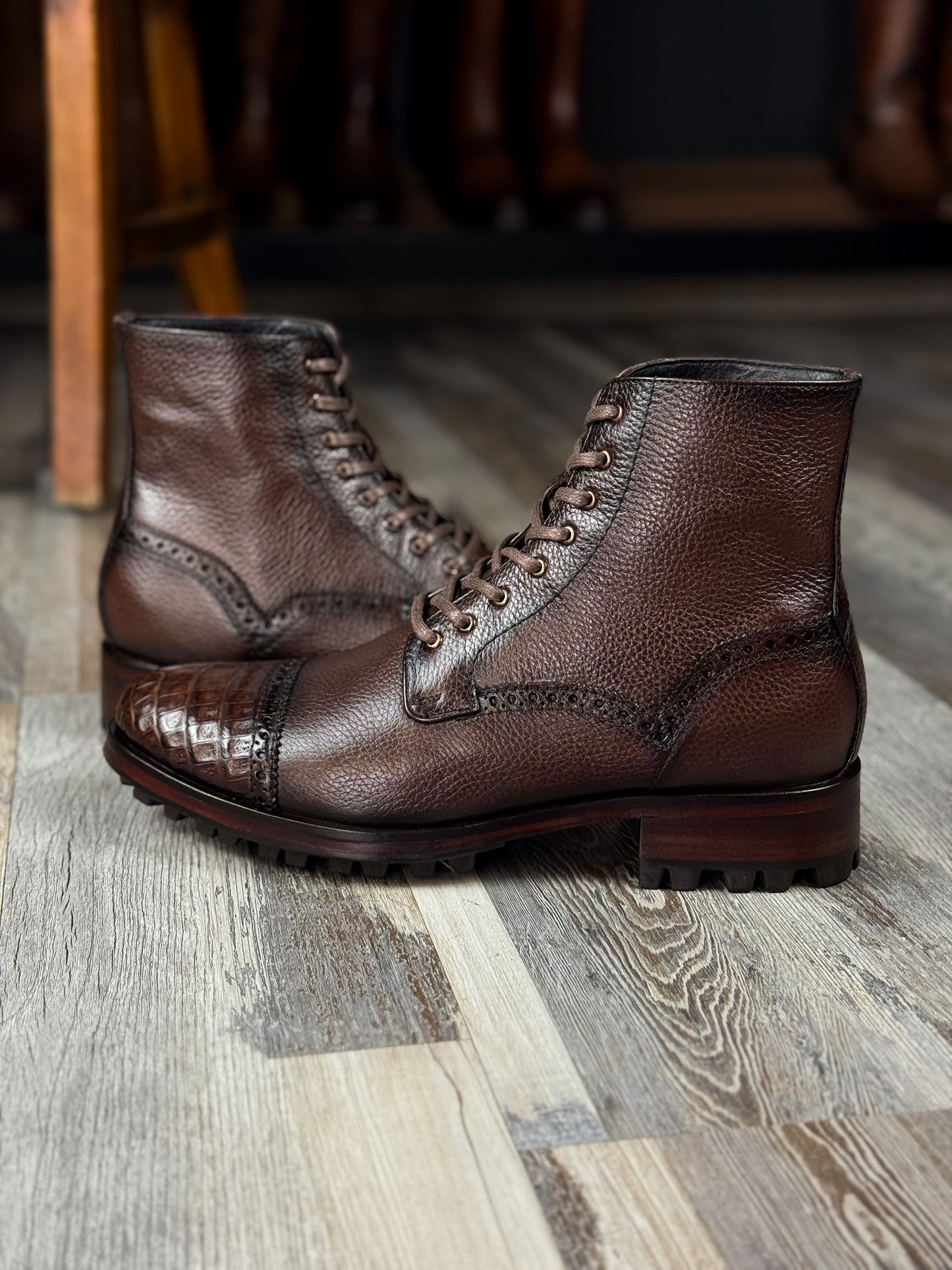 CARLO BROWN PITON BOOTS