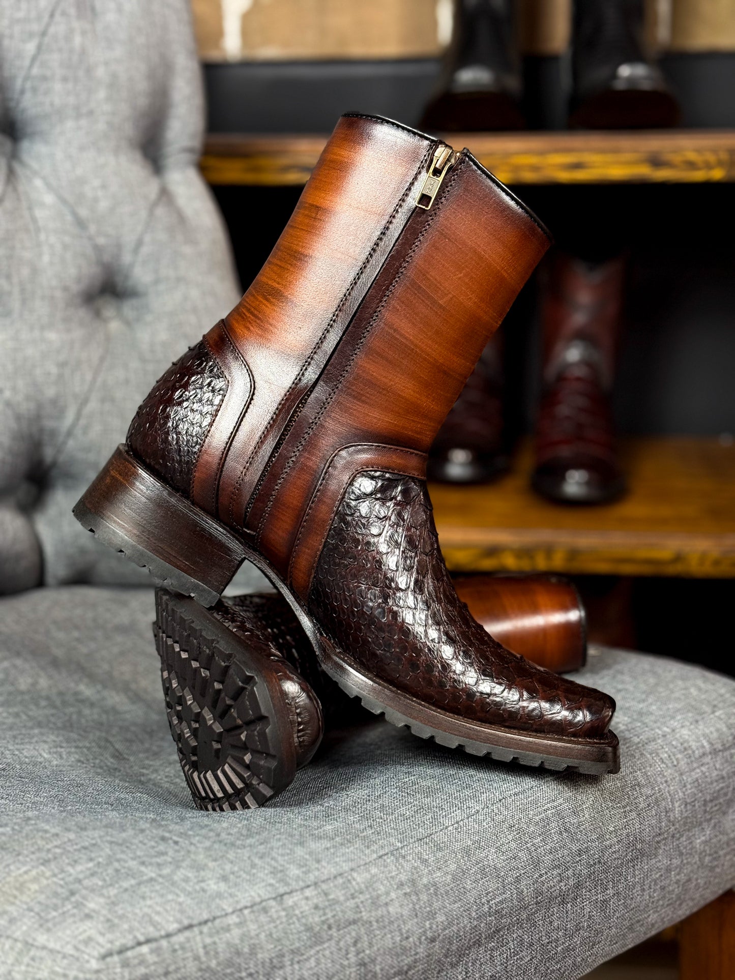 CARLO BROWN PITON BOOTS