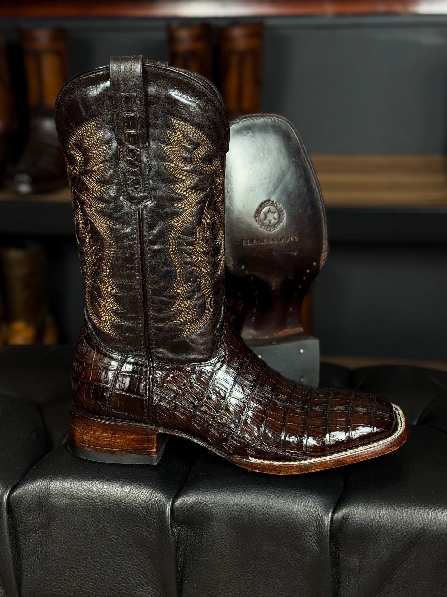 EDGAR BROWN CROCODILE BOOTS