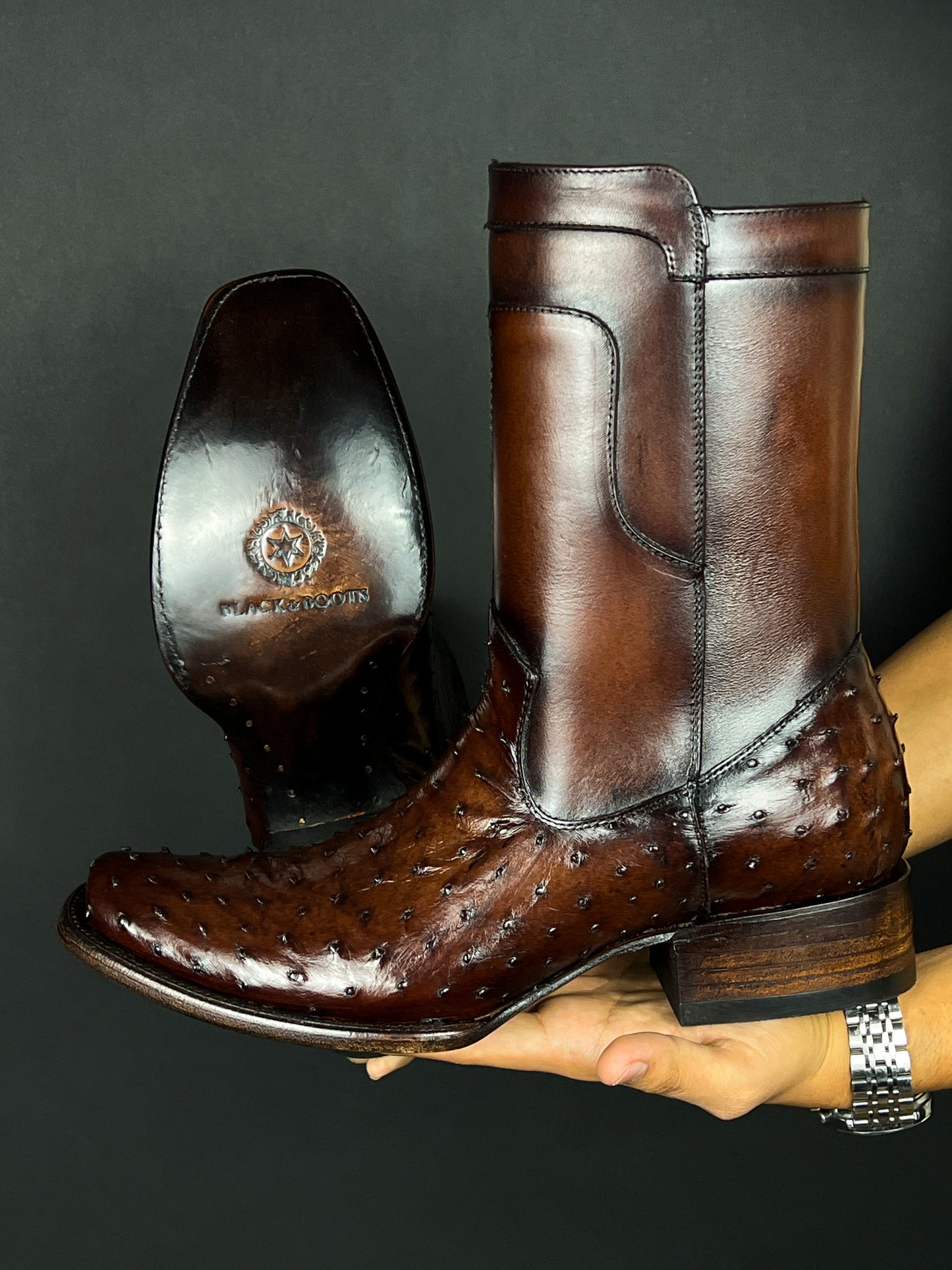 EMMA BROWN OSTRICH BOOTS