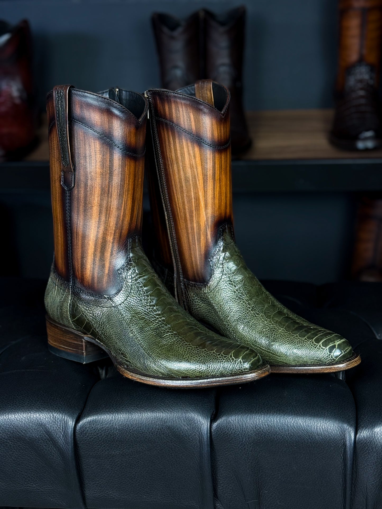 EMMA HIGH GREEN PATA DE AVESTRUZ BOOTS OVAL