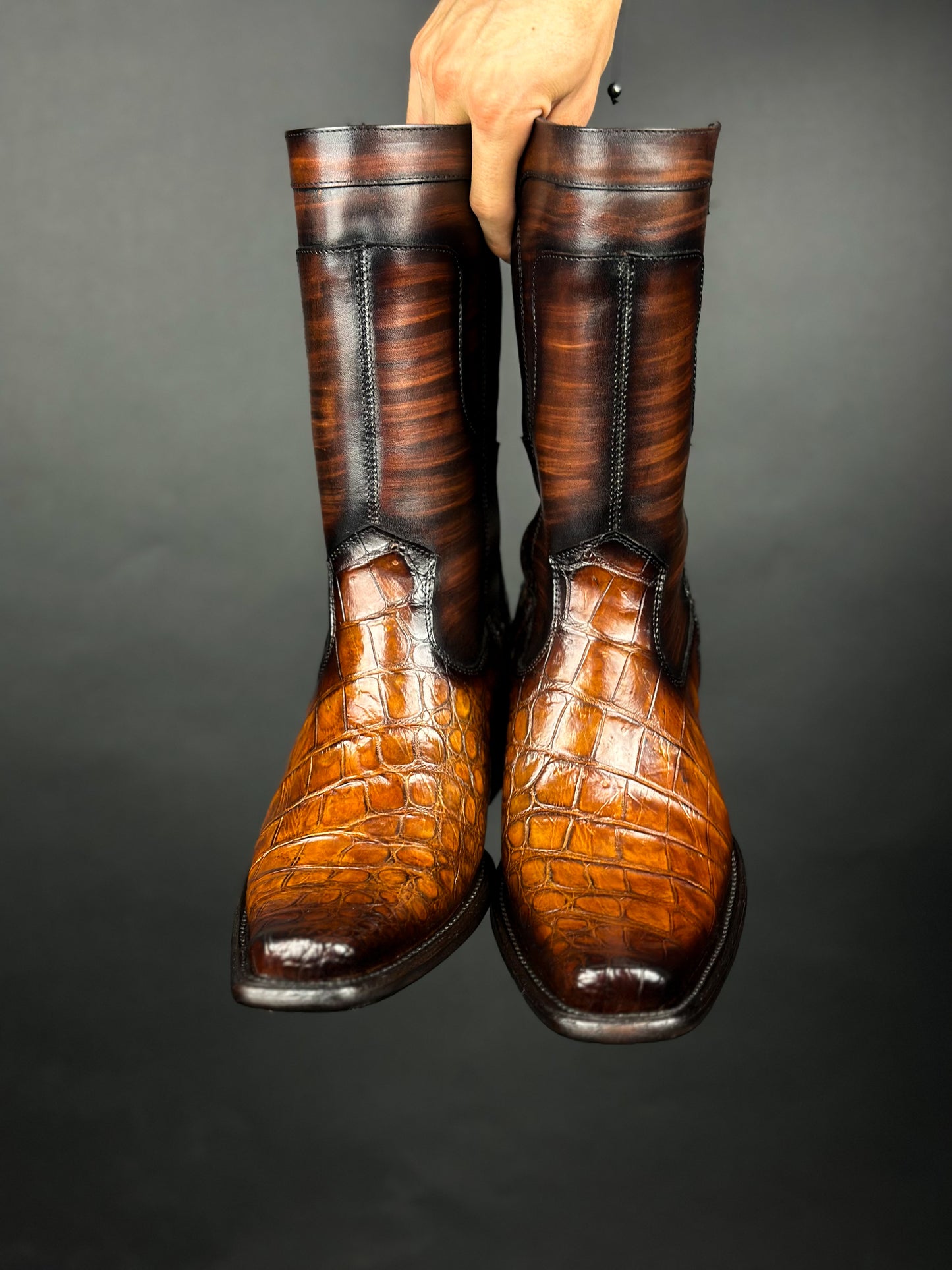 EDGAR BROWN CROCODILE BOOTS