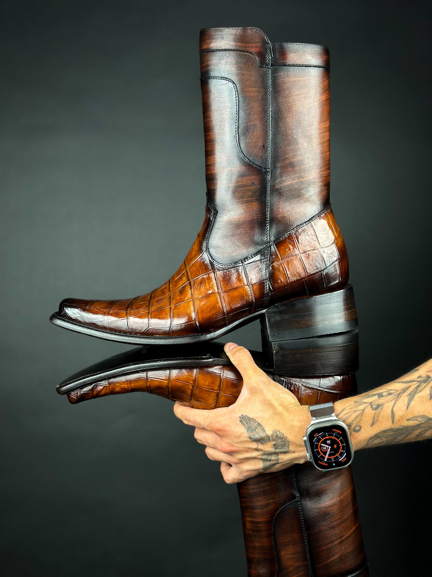 EDGAR BROWN CROCODILE BOOTS