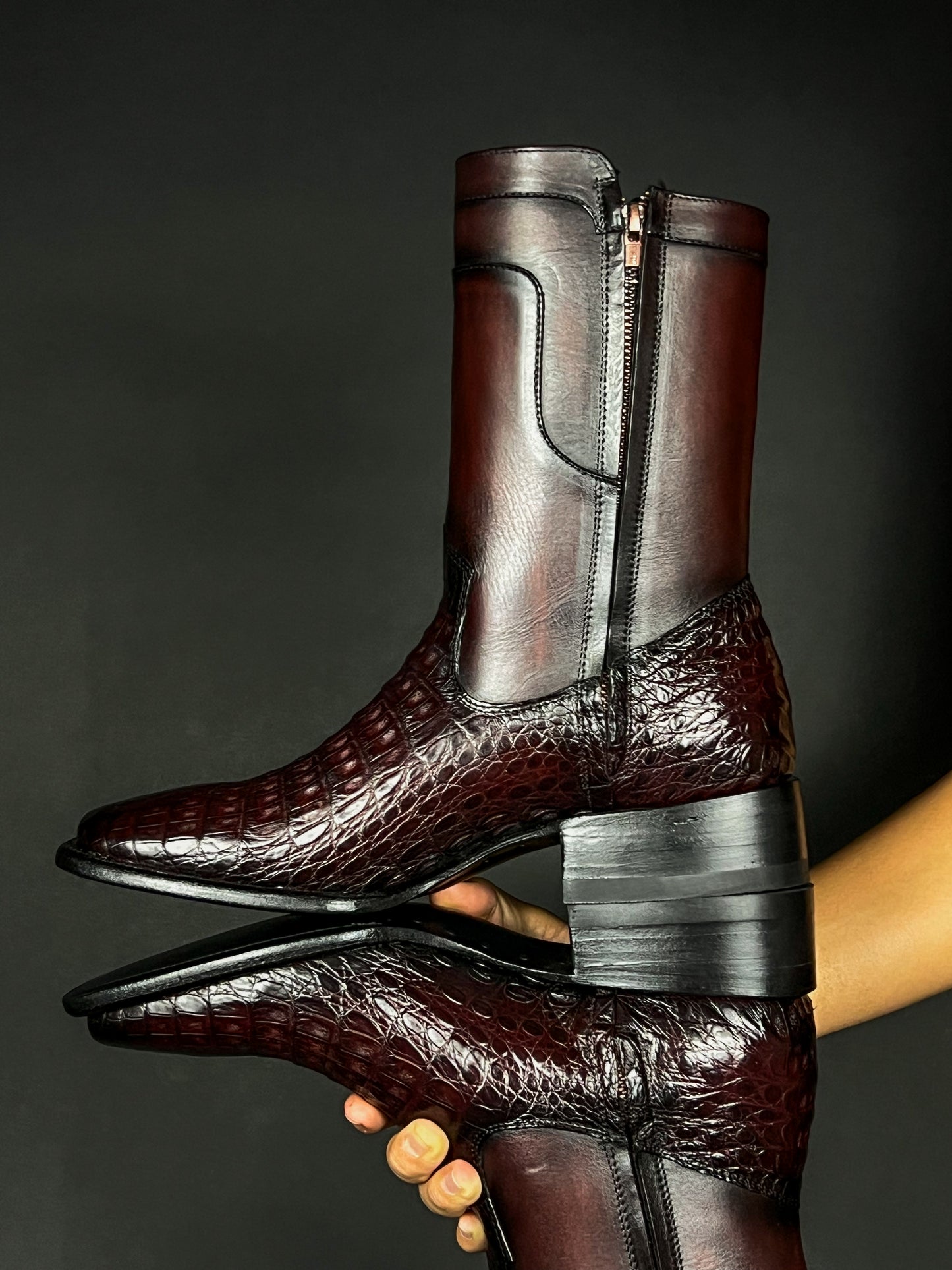 EDGAR BROWN CROCODILE BOOTS