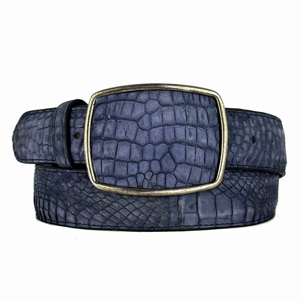 CINTO AZUL NOBUCK ALLIGATOR HEBILLA CUADRADA