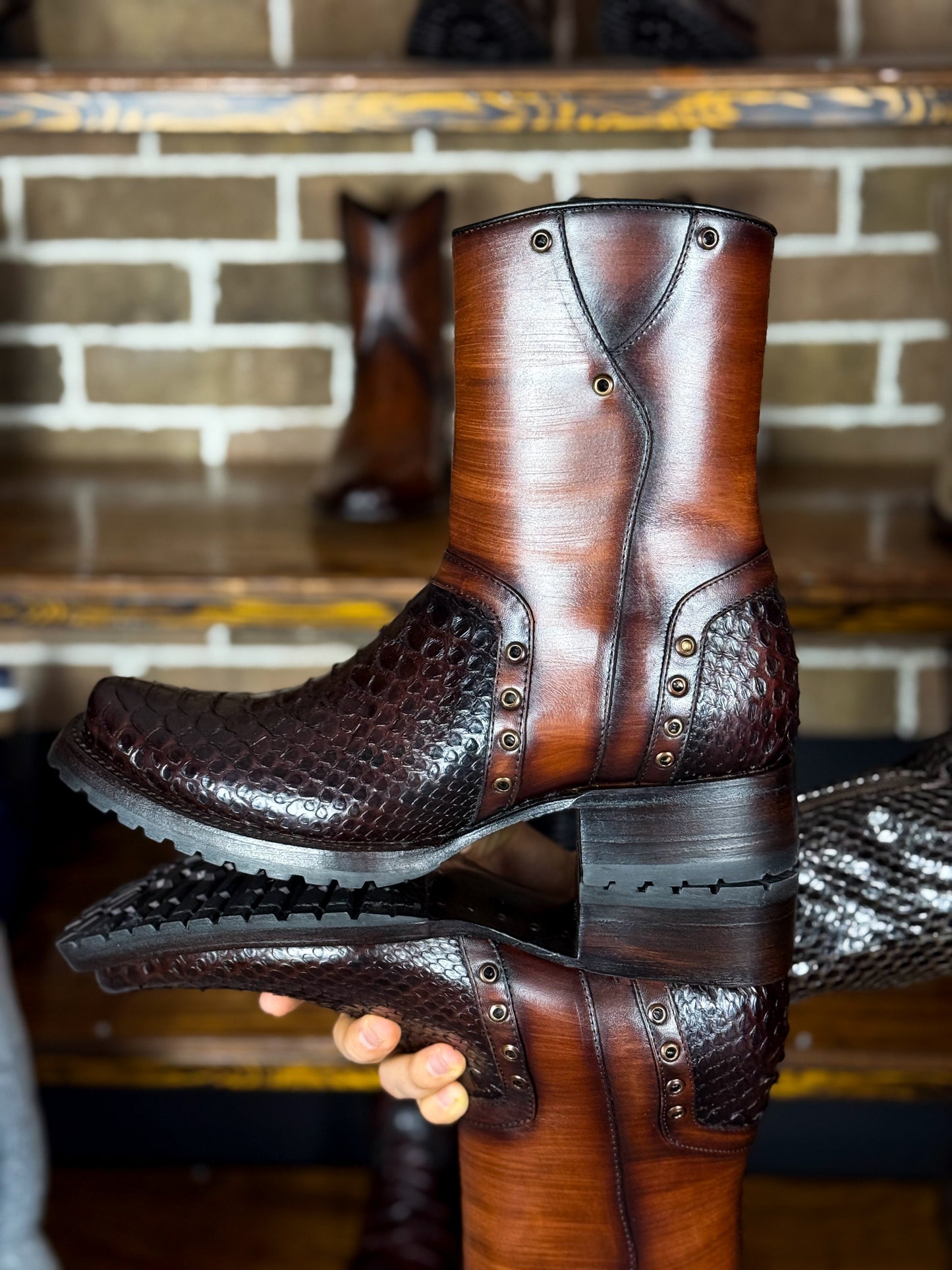CARLO BROWN PITON BOOTS