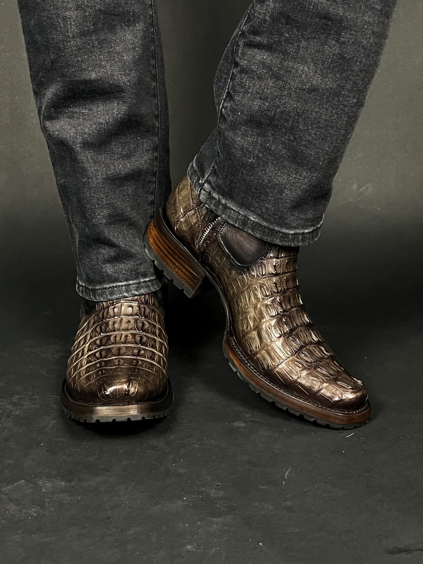 EDGAR BROWN CROCODILE BOOTS