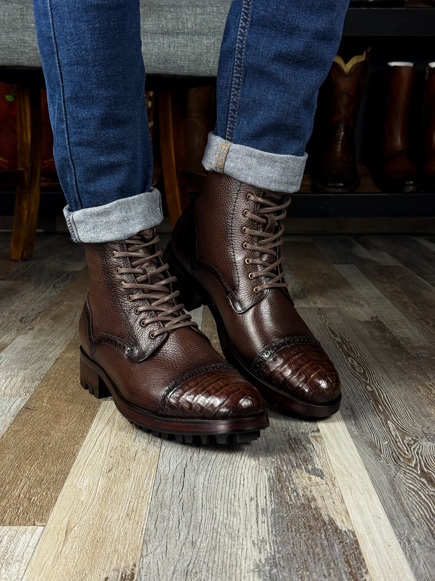 CARLO BROWN PITON BOOTS