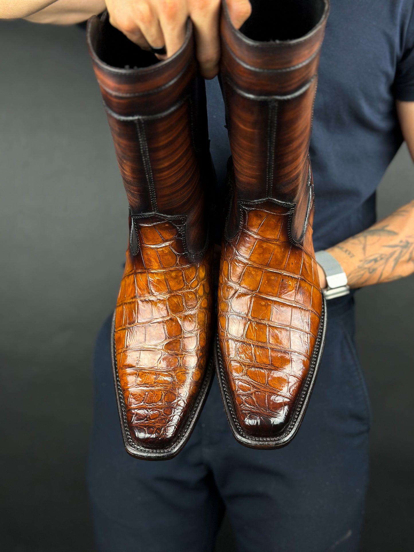 EDGAR BROWN CROCODILE BOOTS