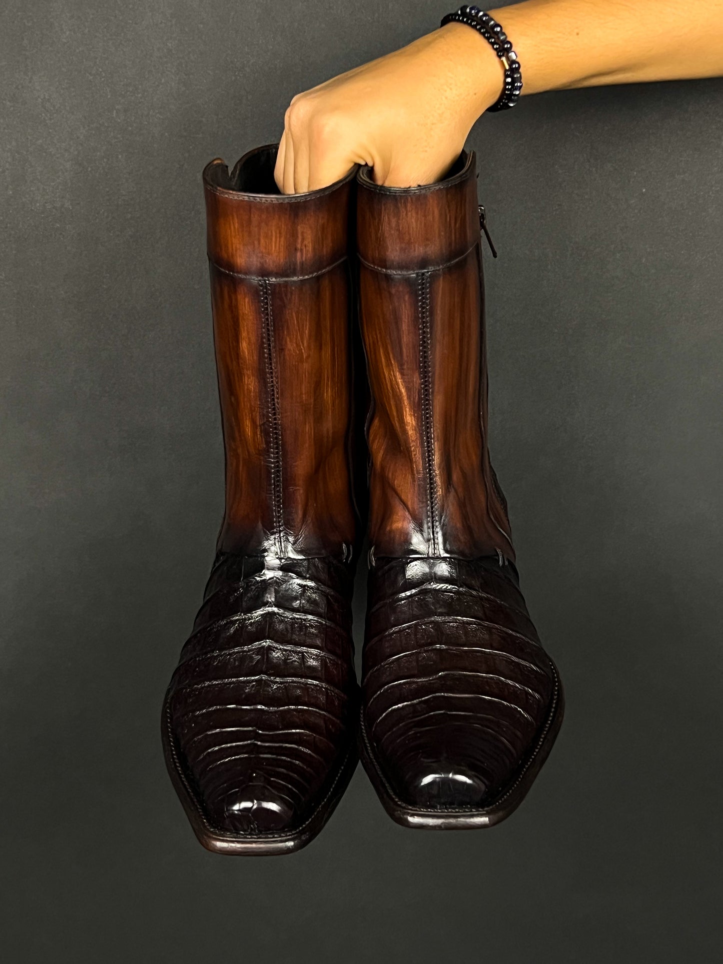 EDGAR BROWN CROCODILE BOOTS