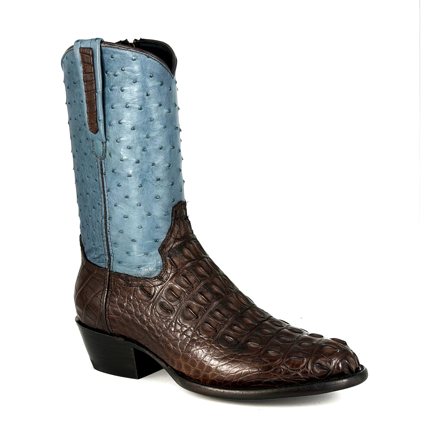 EMMA HIGH BROWN BLUE LOMO COCODRILO Y AVESTRUZ BOOTS OVAL