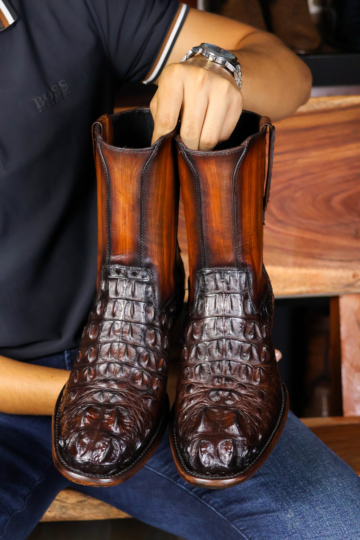 ARTHUR BROWN NUCA DE ALLIGATOR BOOTS OVAL