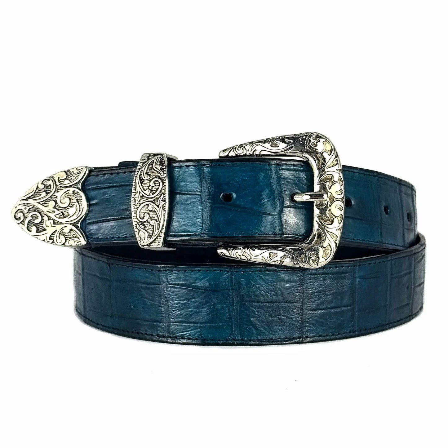CINTO AZUL TURQUESA OBSCURO ALLIGATOR 3 HEBILLAS