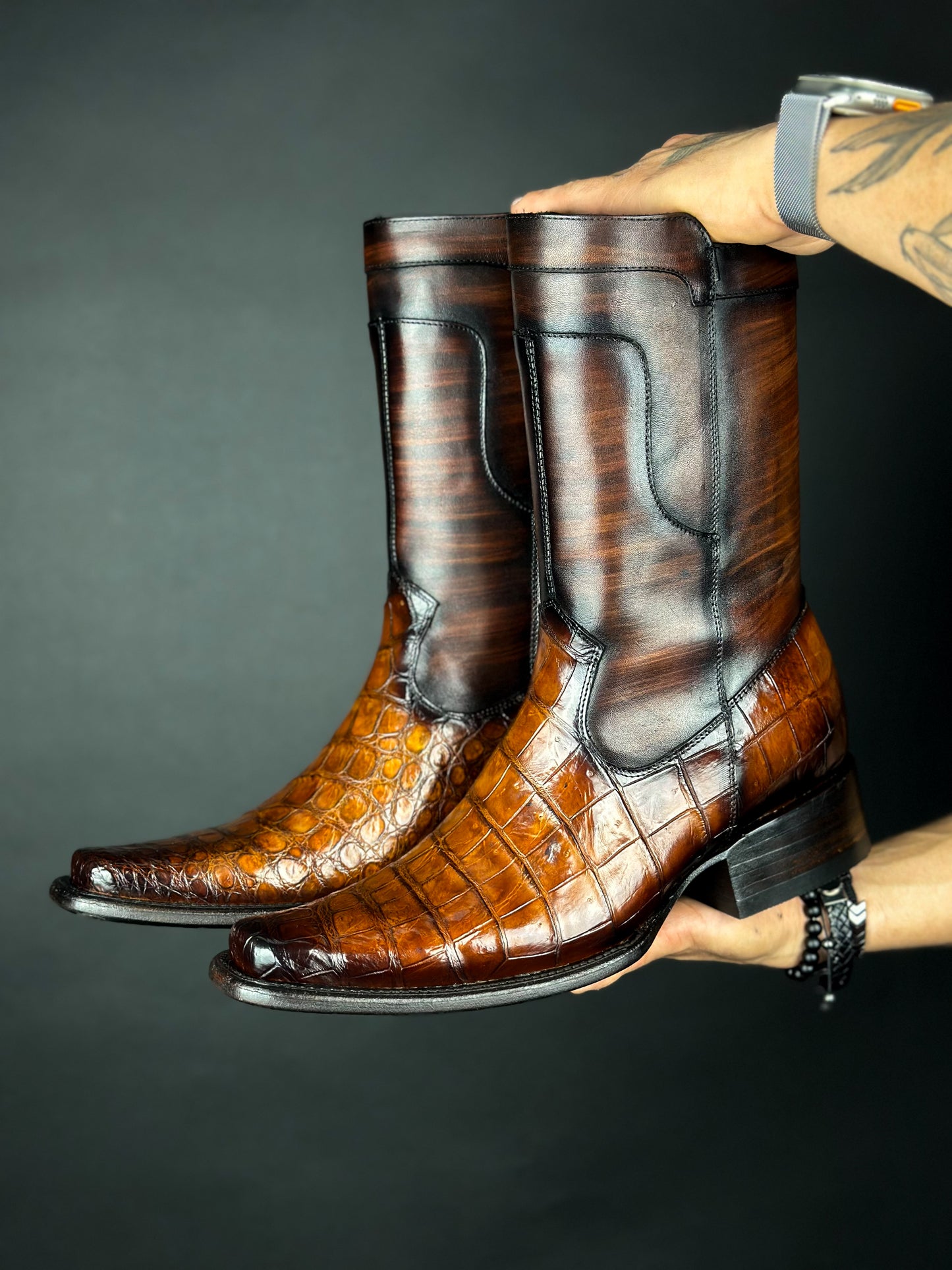 EDGAR BROWN CROCODILE BOOTS