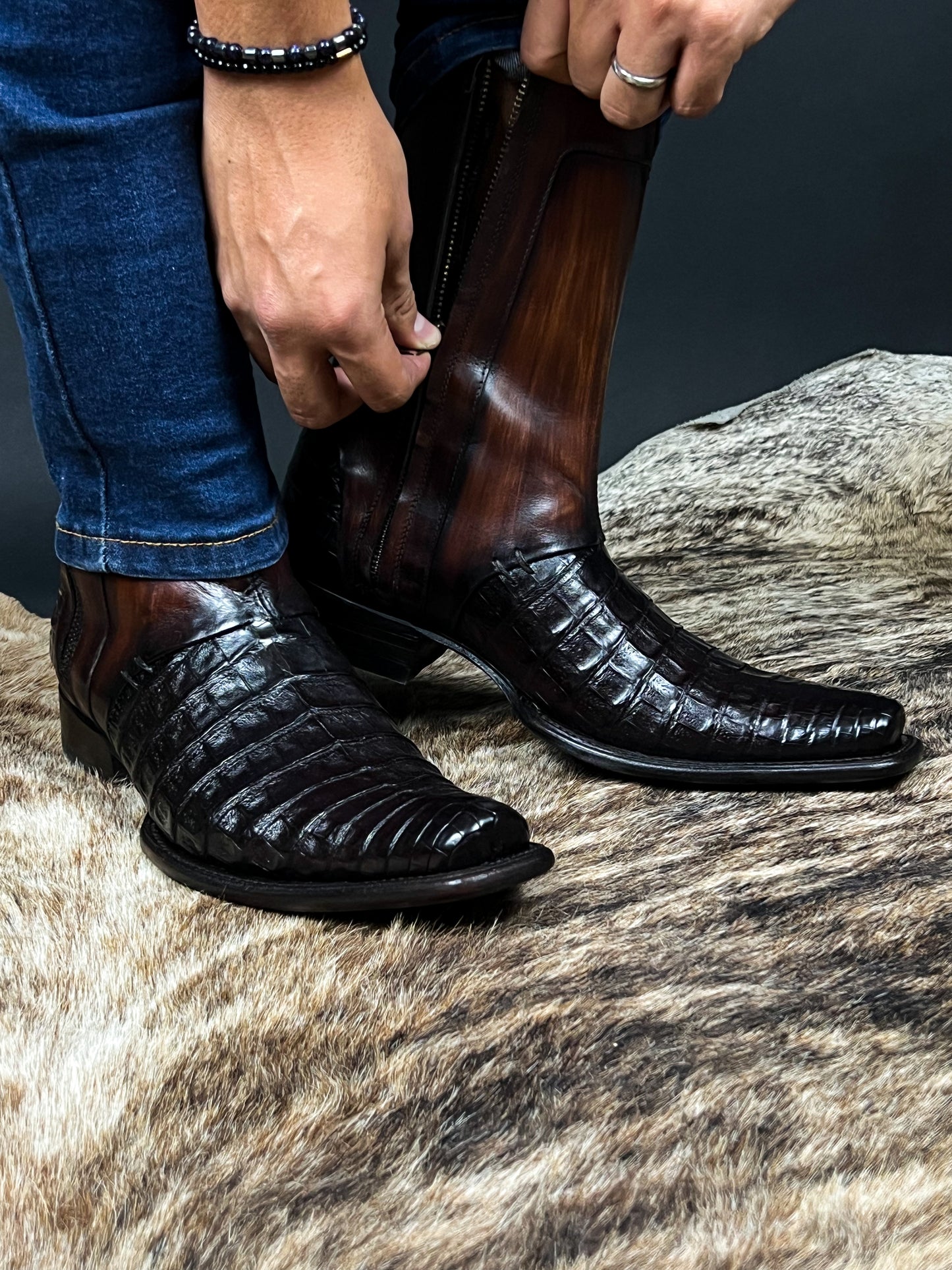 EDGAR BROWN CROCODILE BOOTS