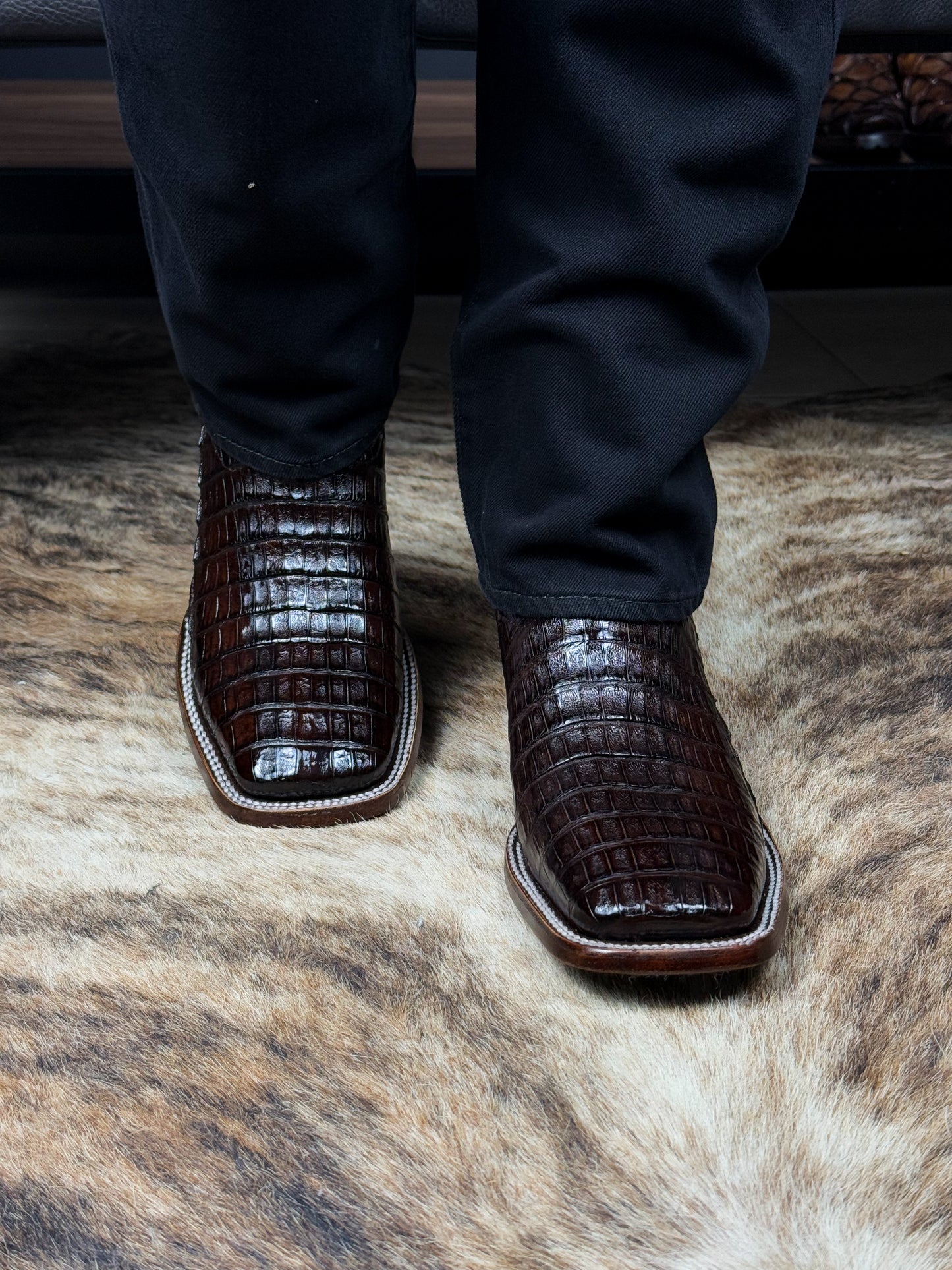 EDGAR BROWN CROCODILE BOOTS