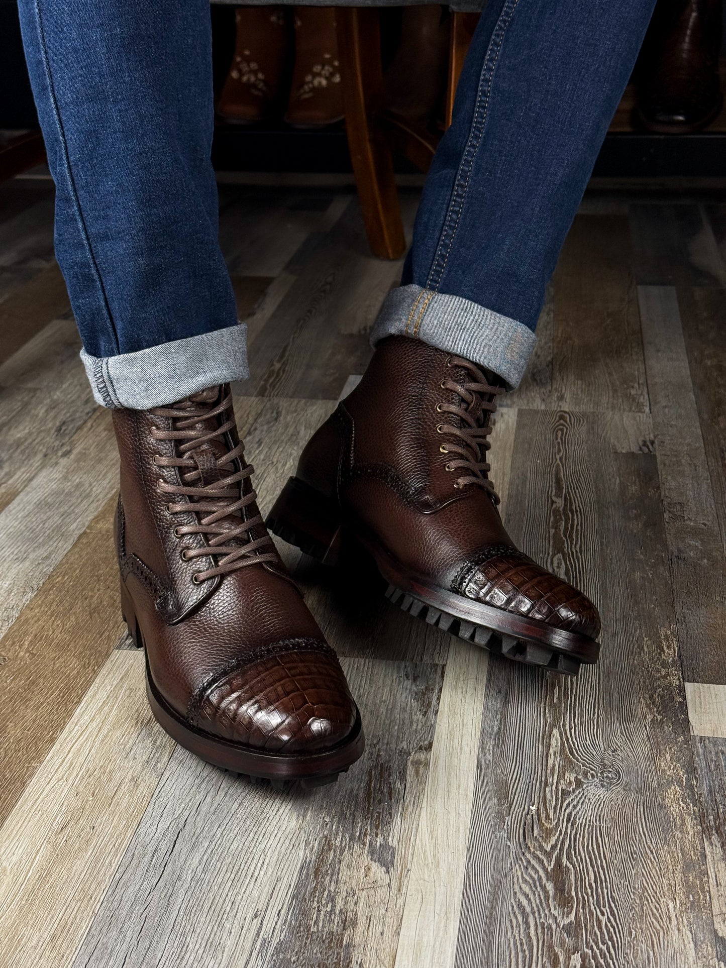 CARLO BROWN PITON BOOTS