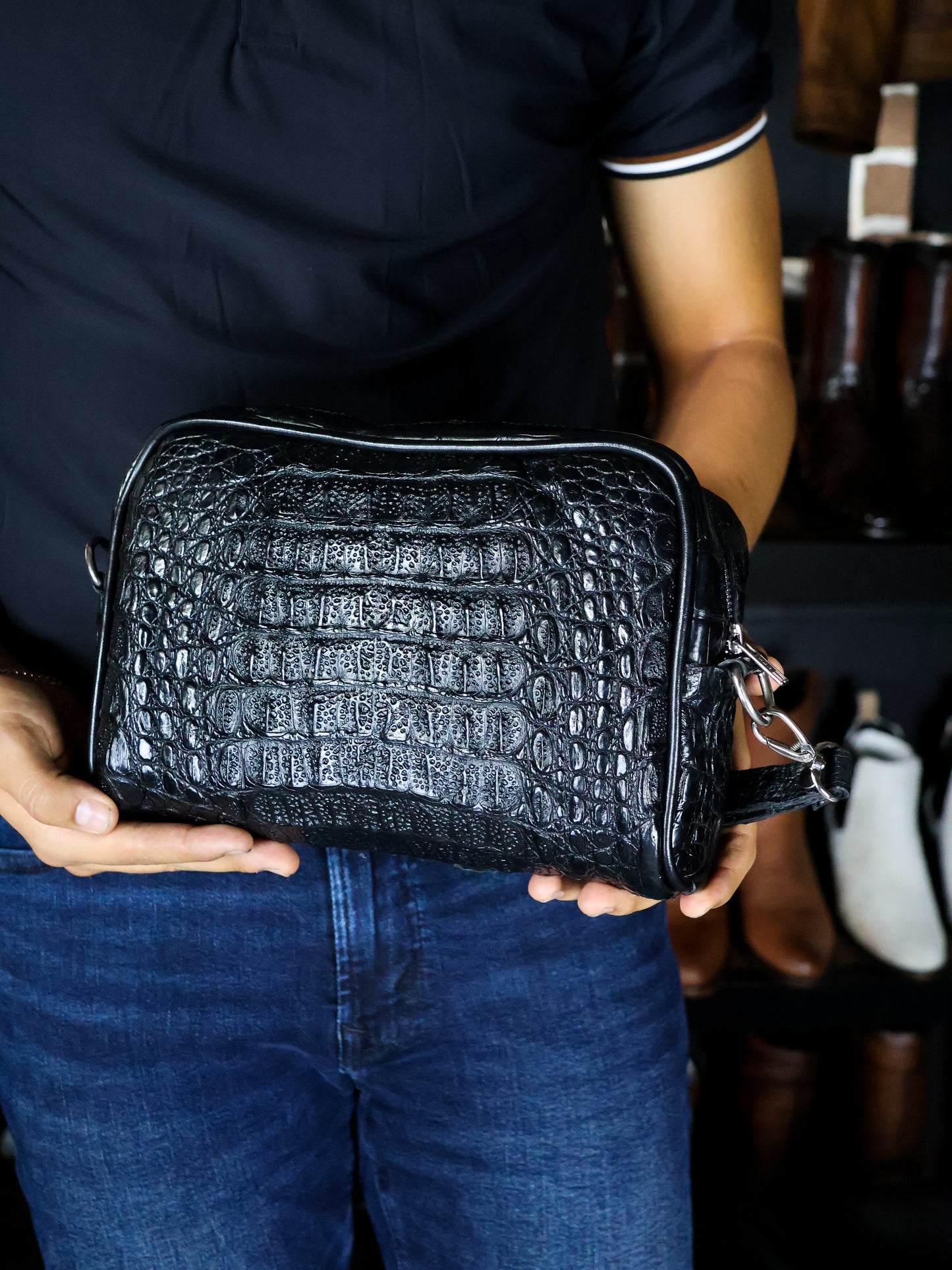 BANDOLERA BLACK COCODRILO FUSCUS