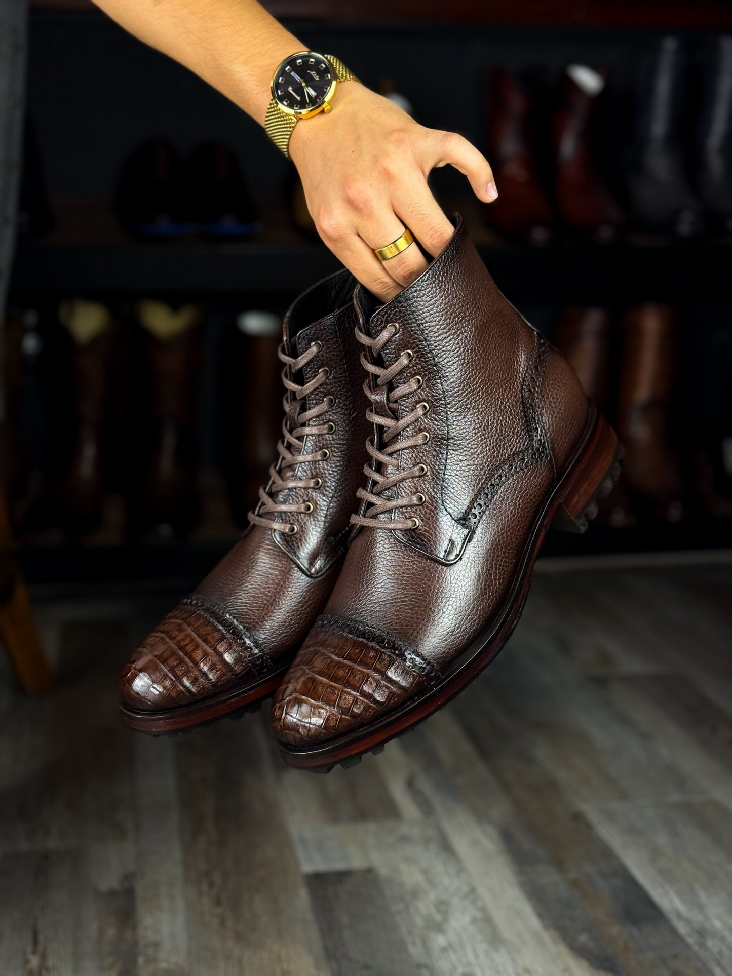 CARLO BROWN PITON BOOTS