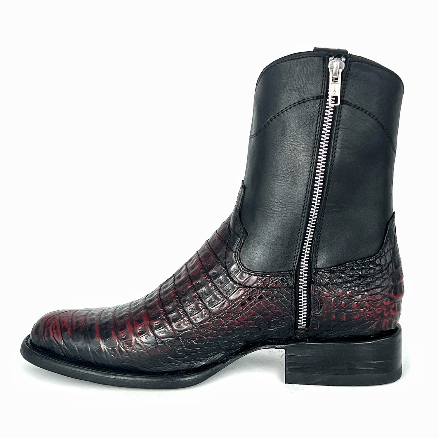 EMMA RED BLACK COCODRILO FUSCUS BOOTS OVAL