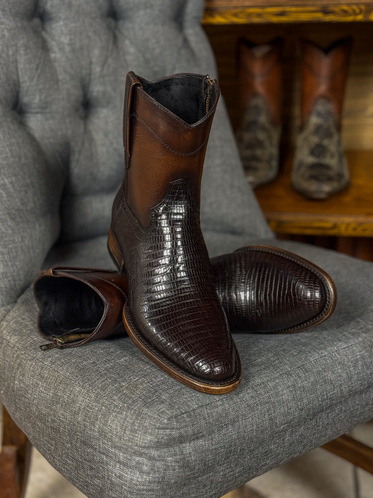 EMMA BROWN LIZARD BOOTS