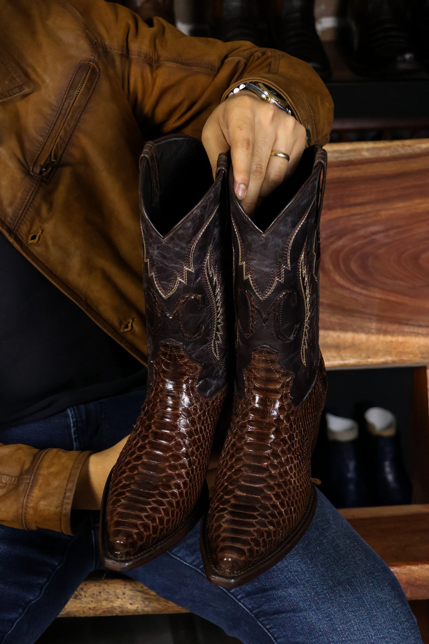 COWBOY BROWN PITON BOOTS TEXANA