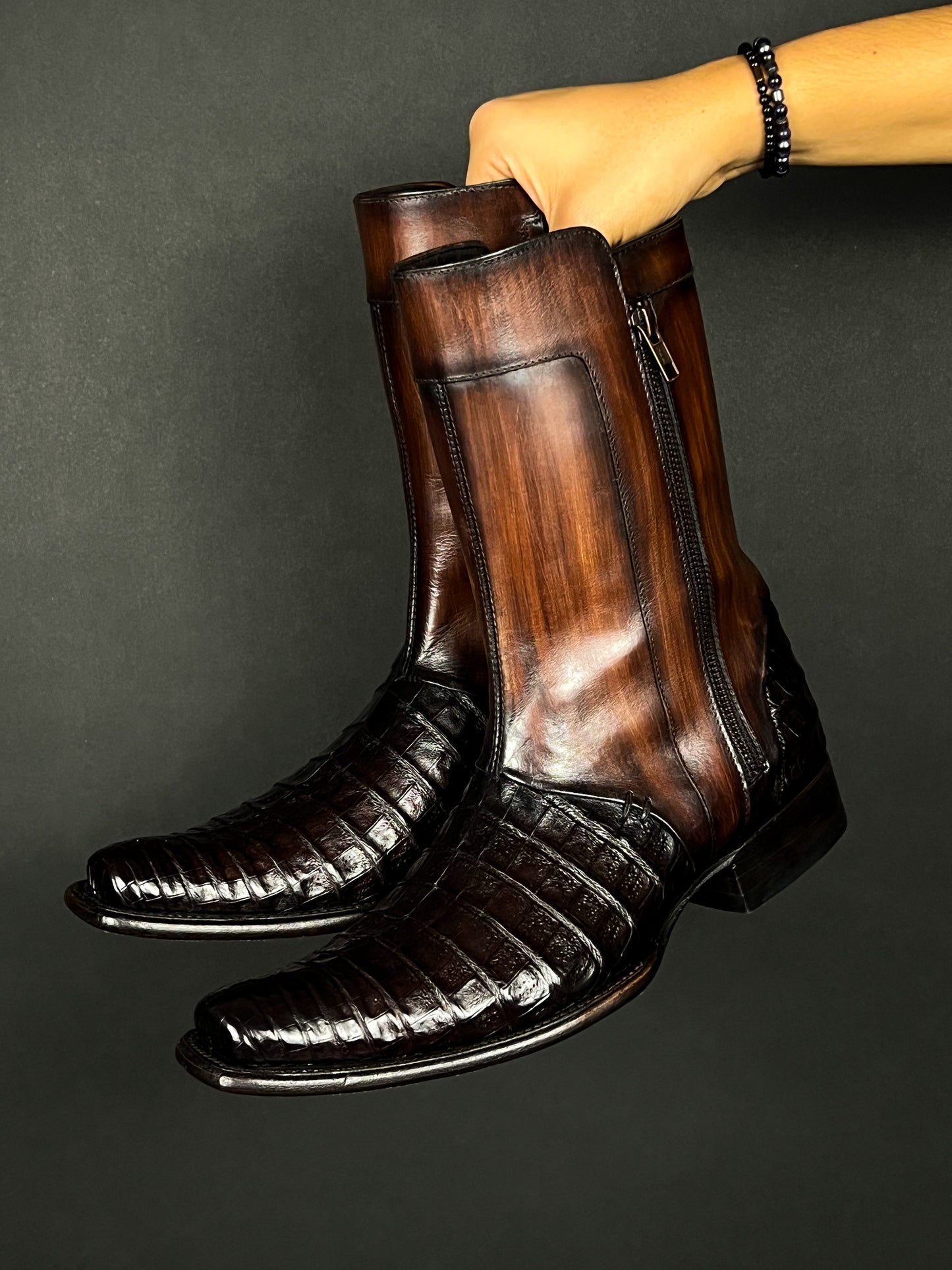 EDGAR BROWN CROCODILE BOOTS
