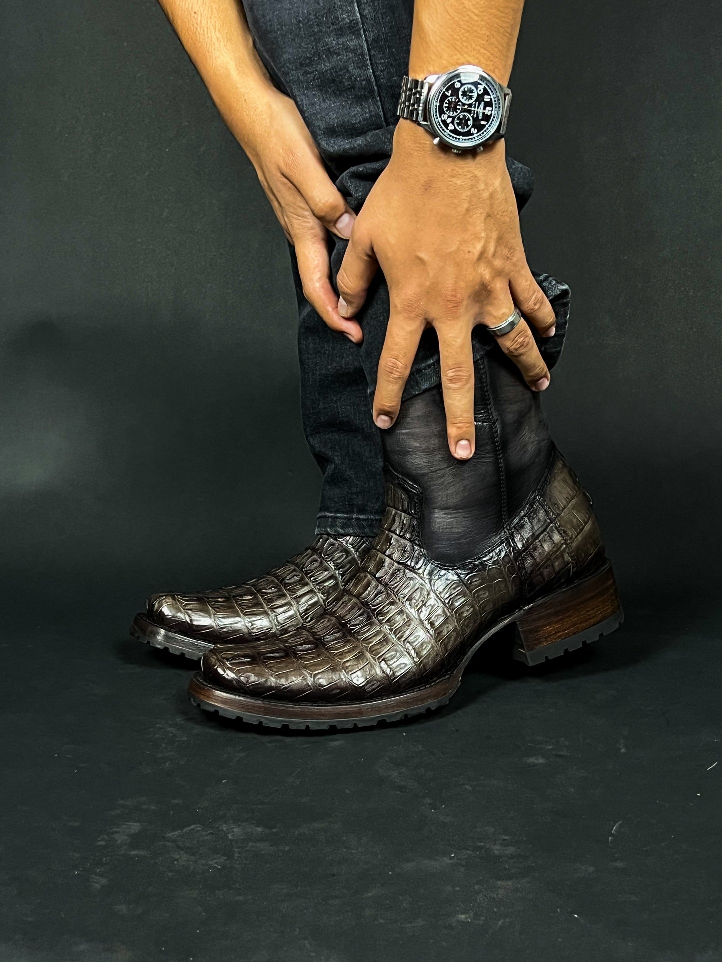 EDGAR BROWN CROCODILE BOOTS