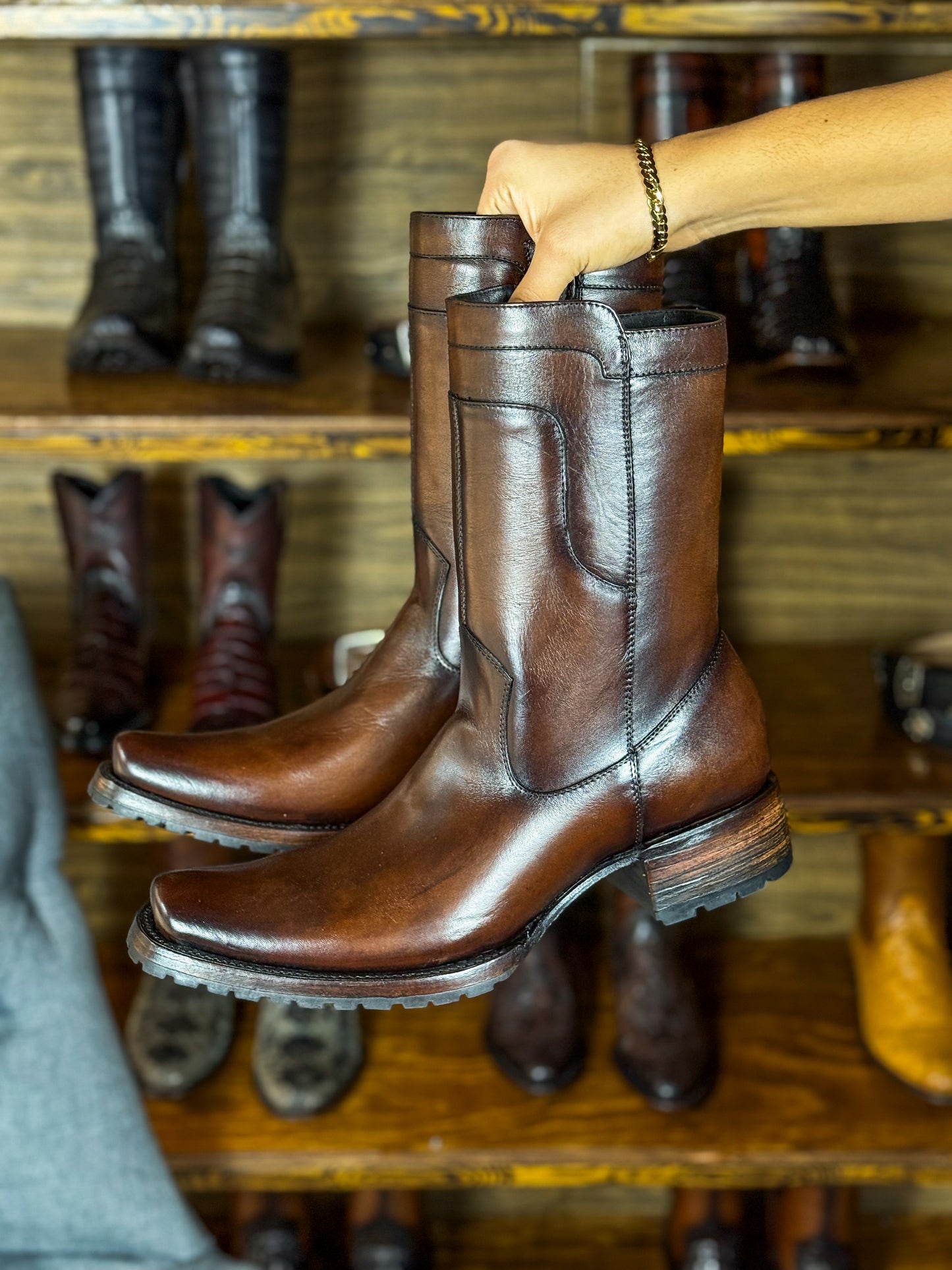CARLO BROWN PITON BOOTS