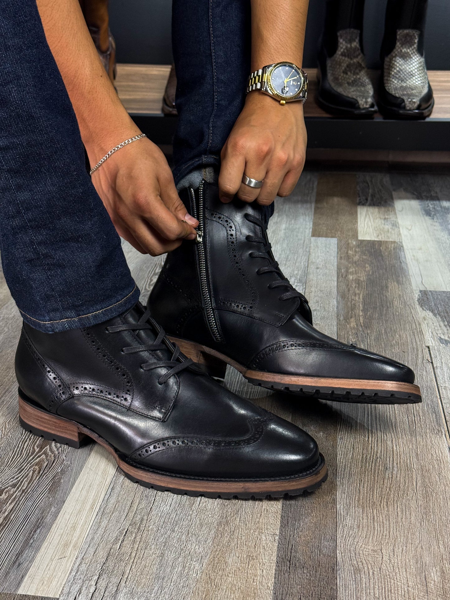 CARLO BROWN PITON BOOTS