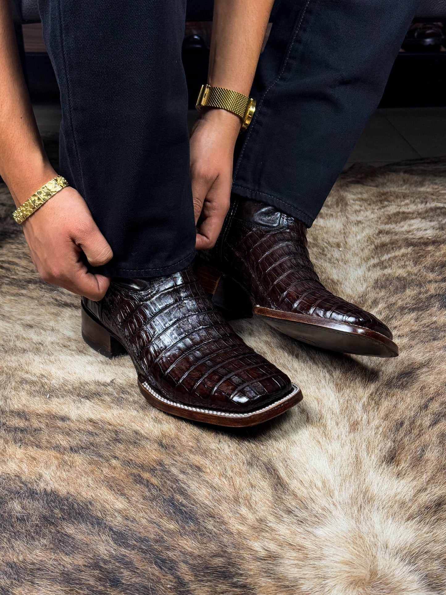 EDGAR BROWN CROCODILE BOOTS