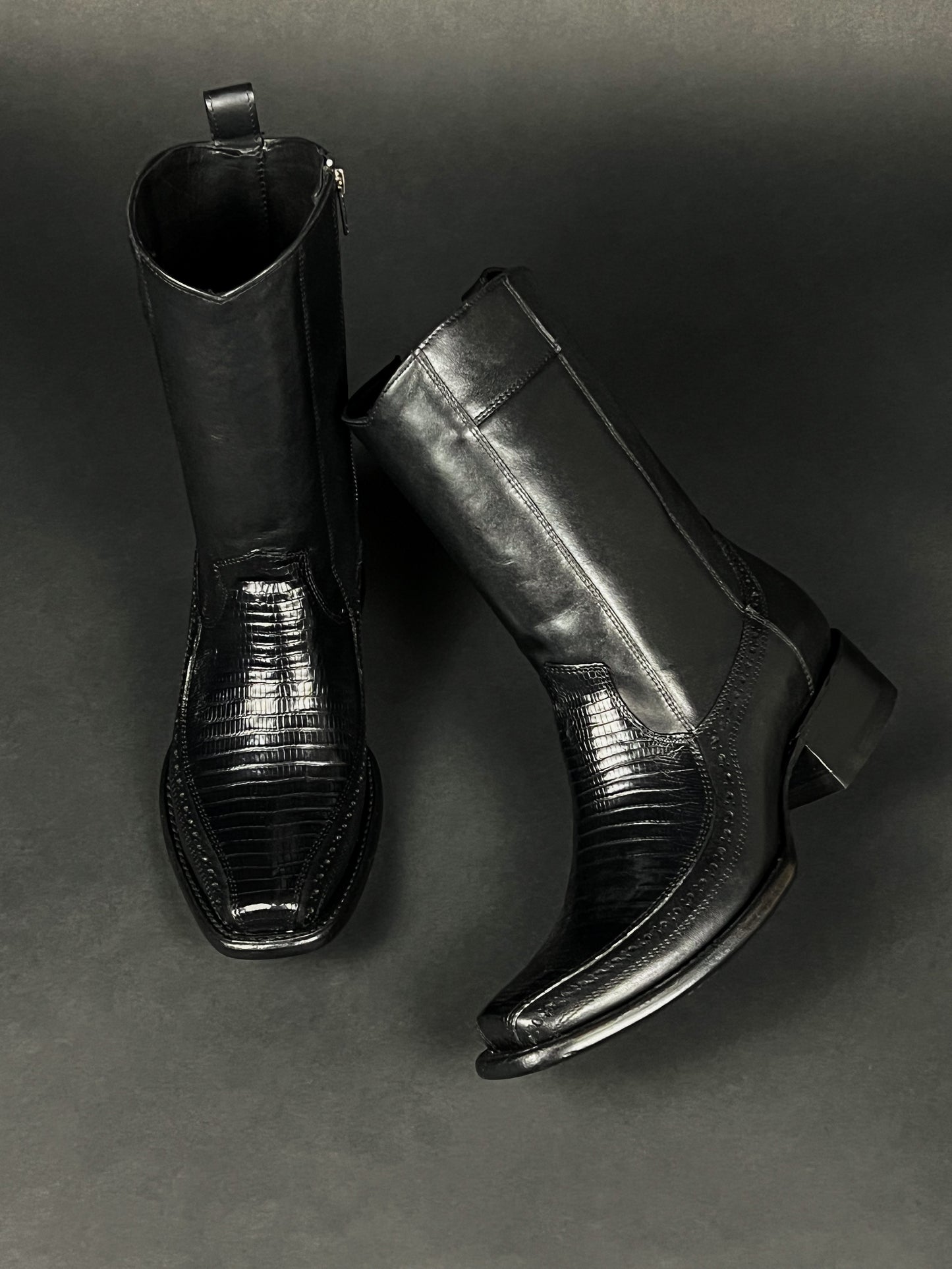 BLACK FLORETA LIZARD BOOTS DUBAI