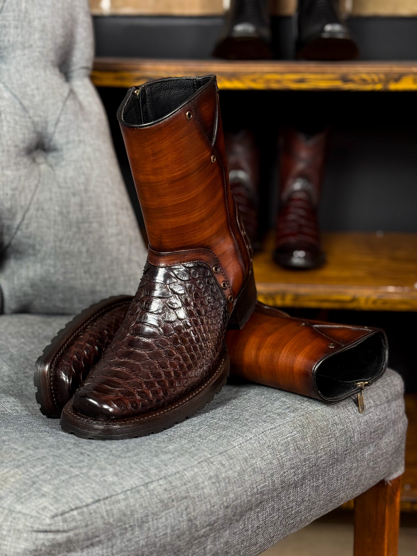 CARLO BROWN PITON BOOTS