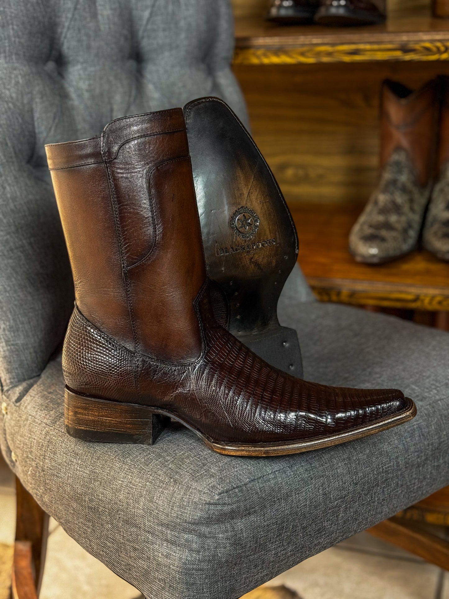 EMMA BROWN LIZARD BOOTS
