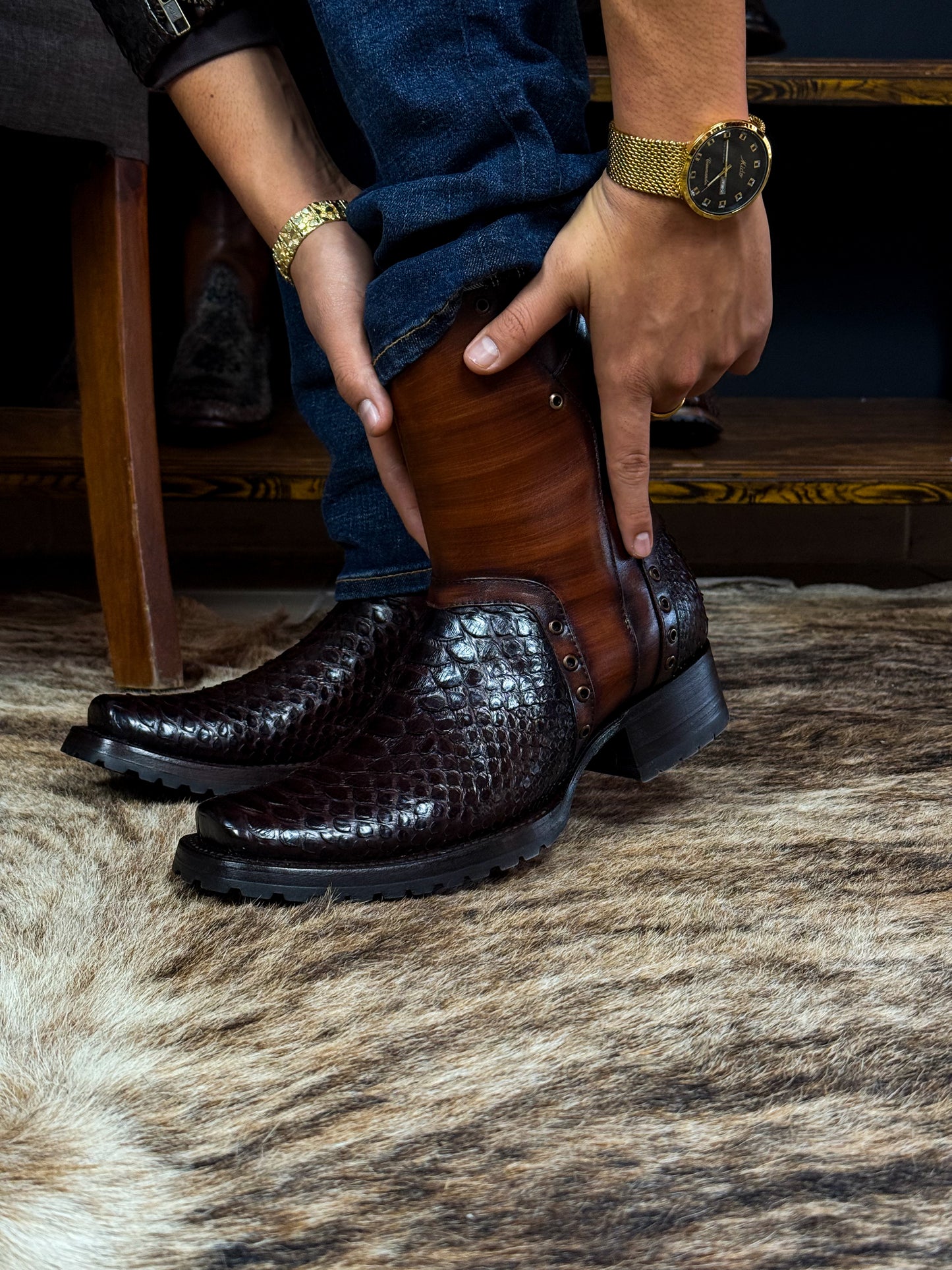 CARLO BROWN PITON BOOTS