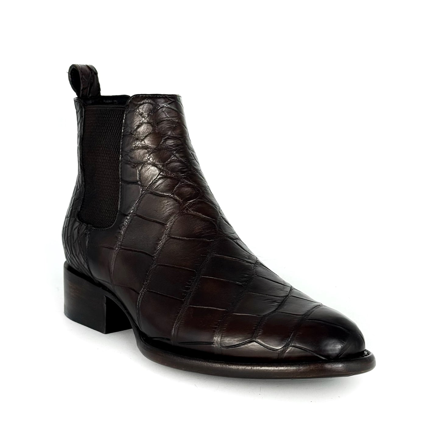 CHELSEA BROWN COCODRILO ALLIGATOR BOOTS OVAL