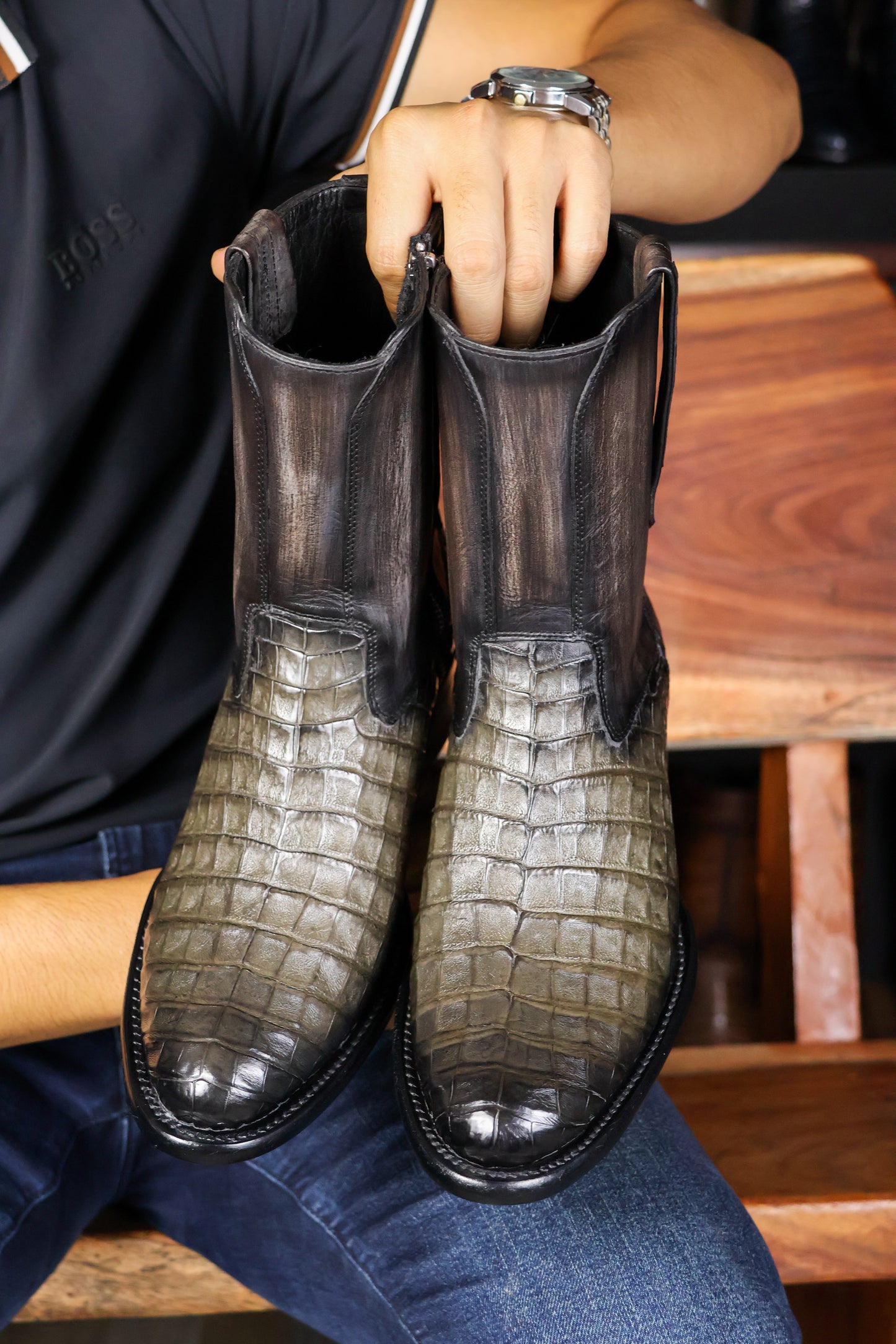 ARTHUR GREY COCODRILO FUSCUS BOOTS OVAL