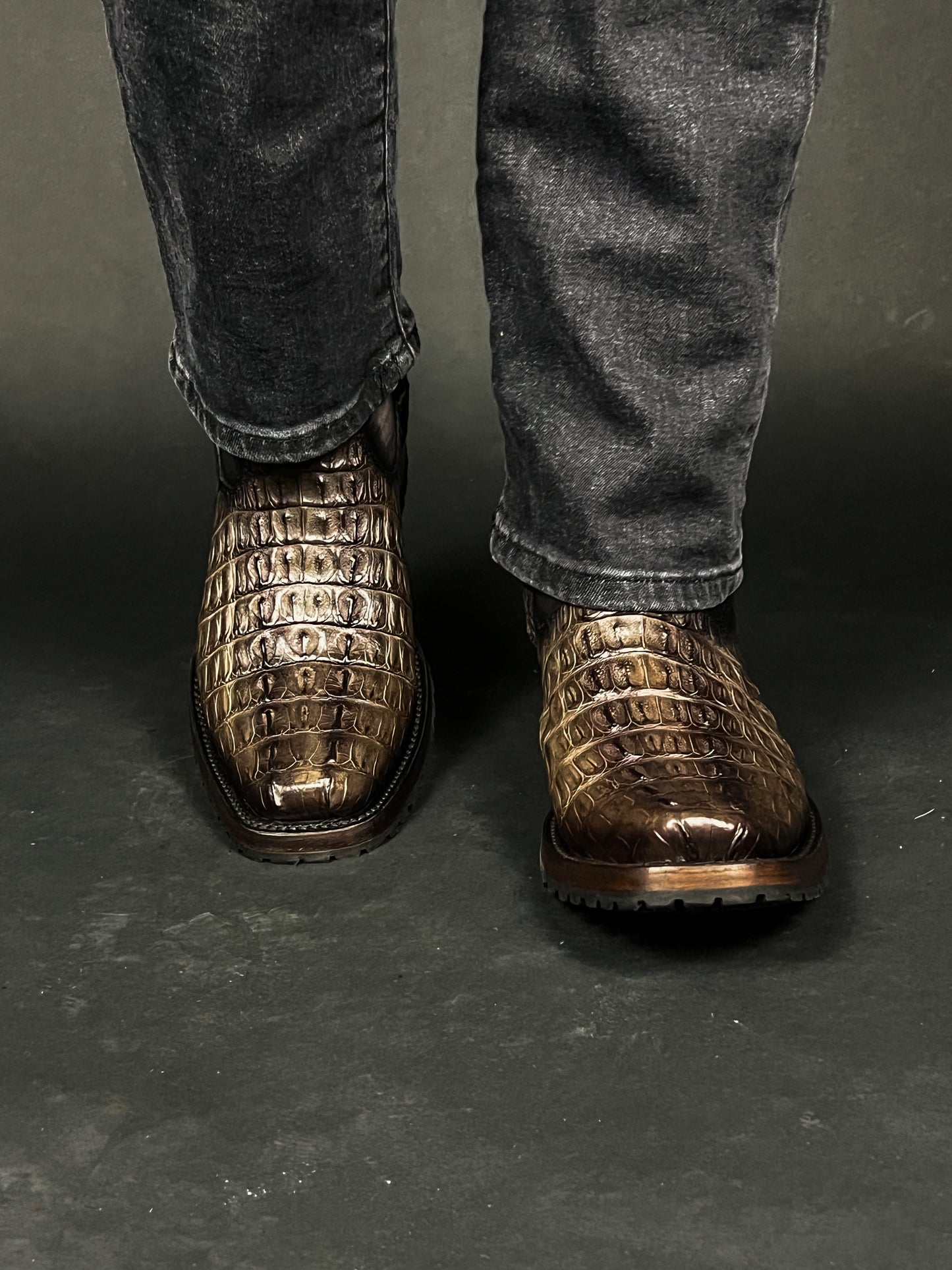 EDGAR BROWN CROCODILE BOOTS