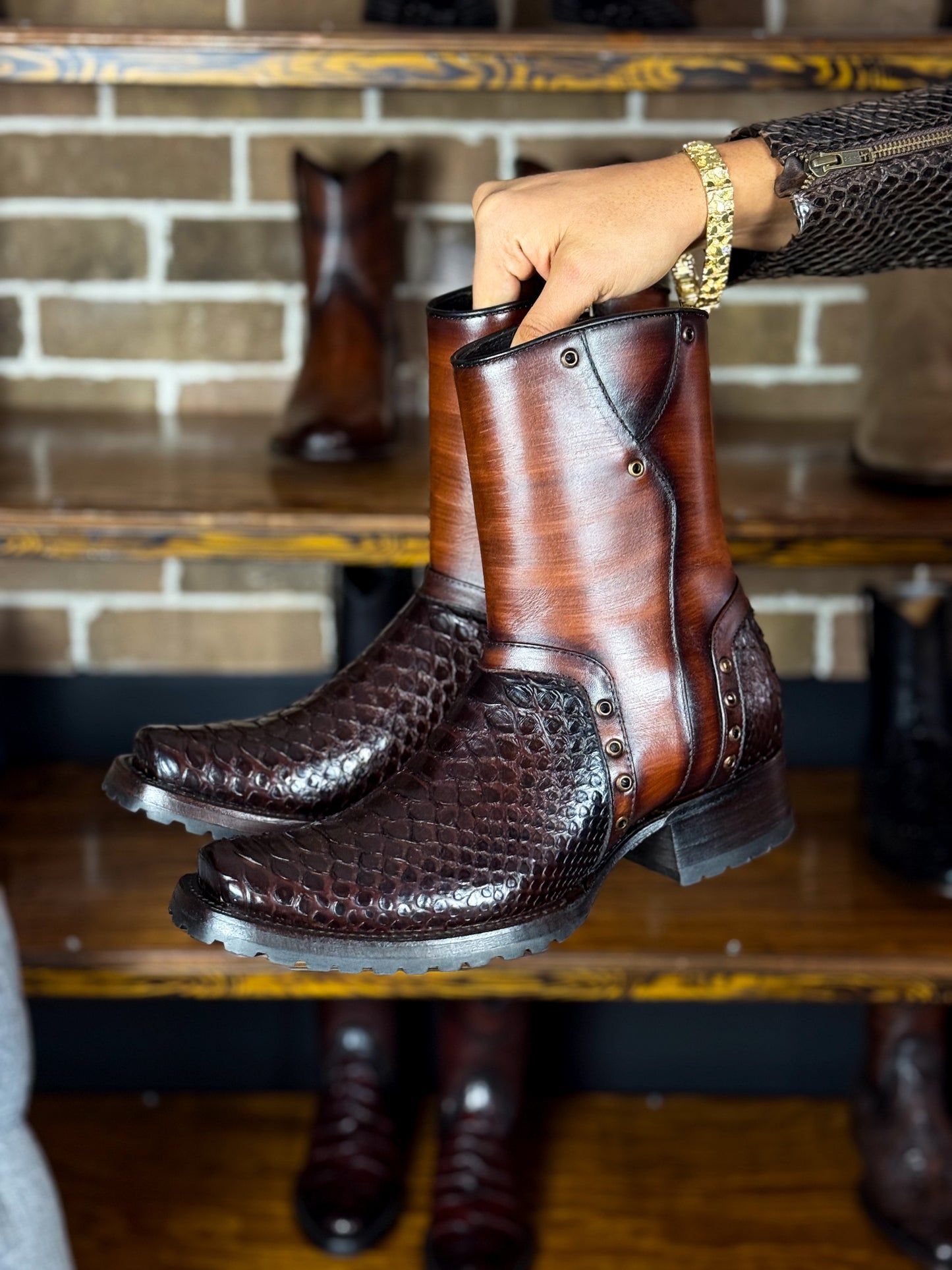 CARLO BROWN PITON BOOTS
