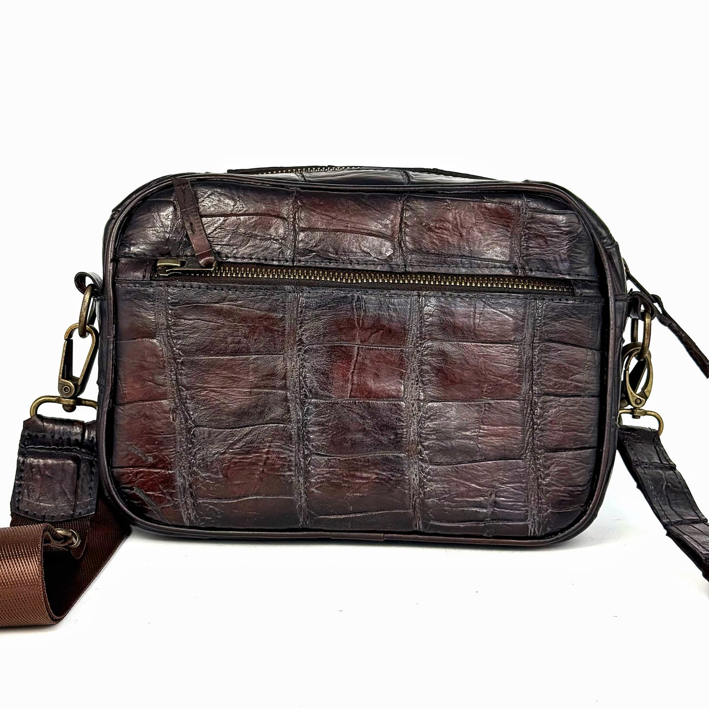 BANDOLERA VINO COCODRILO ALLIGATOR DOS BOLSAS