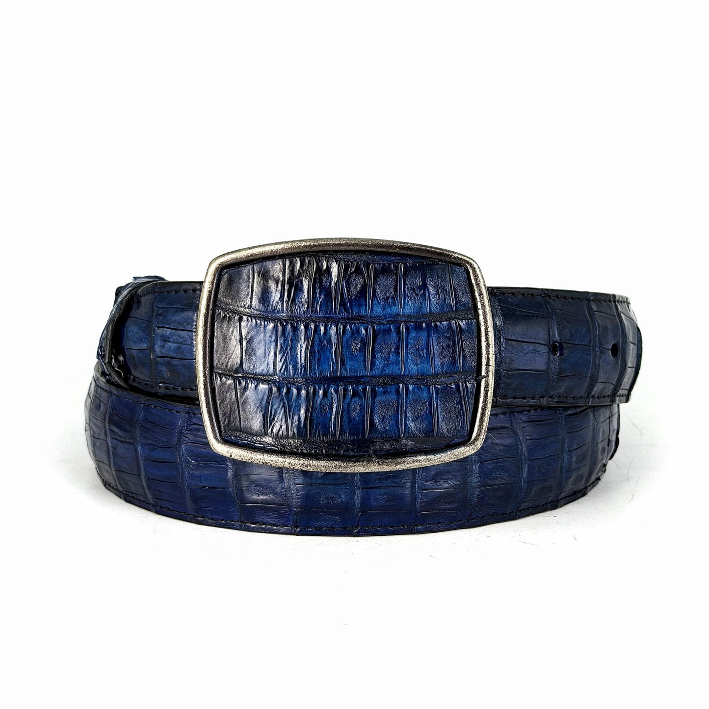 CINTO AZUL COCODRILO HEBILLA CUADRADA