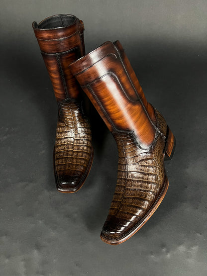 EDGAR BROWN CROCODILE BOOTS 