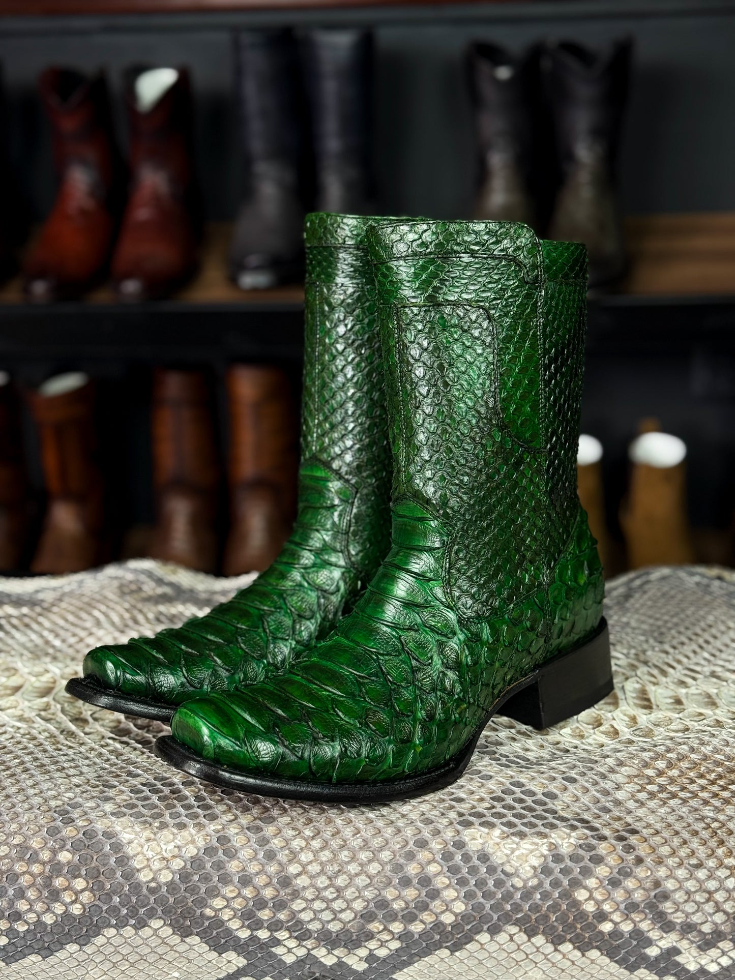 CHRISTIAN FULL PITON GREEN BOOTS DUBAI