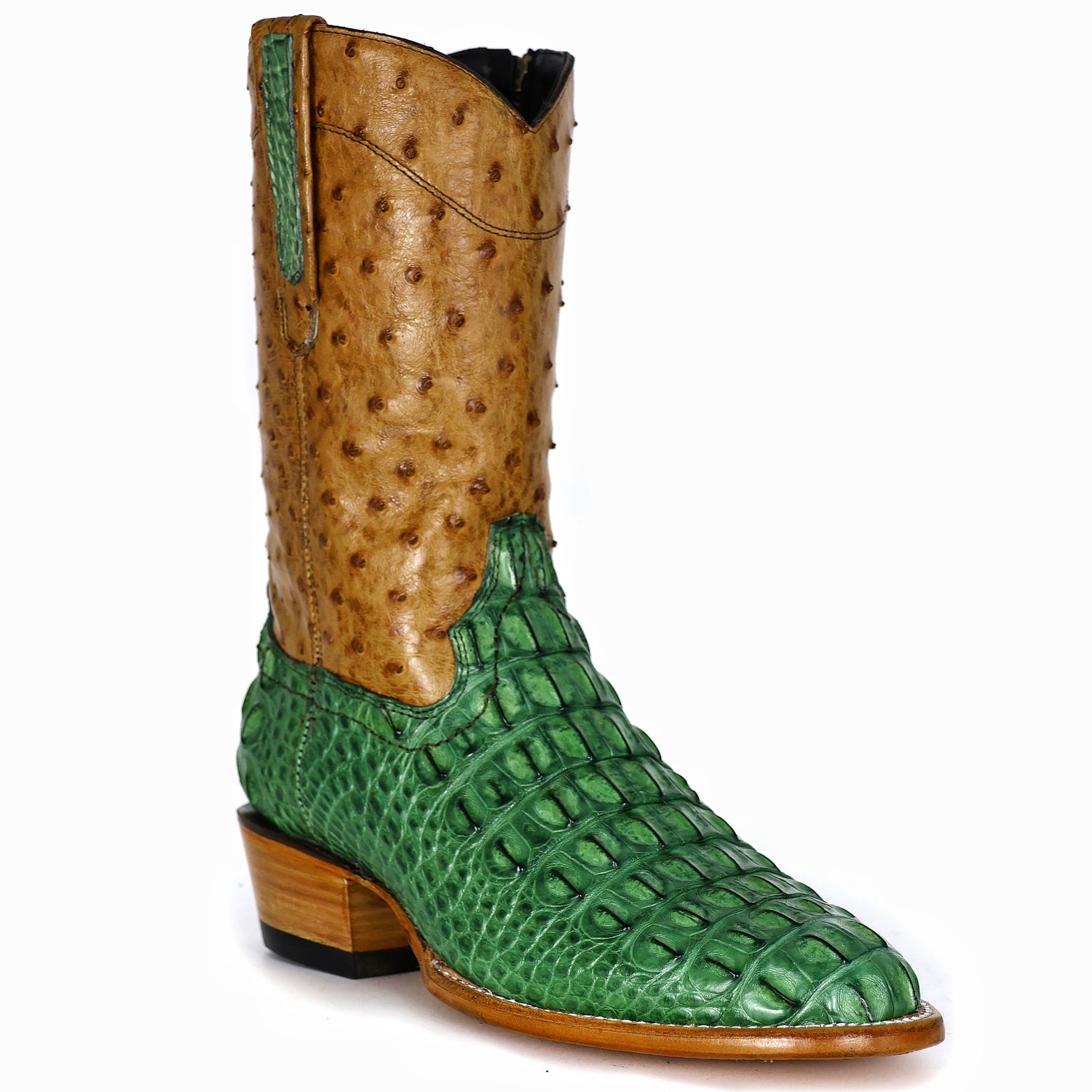 EMMA HIGH GREEN PAJA LOMO COCODRILO Y AVESTRUZ BOOTS OVAL