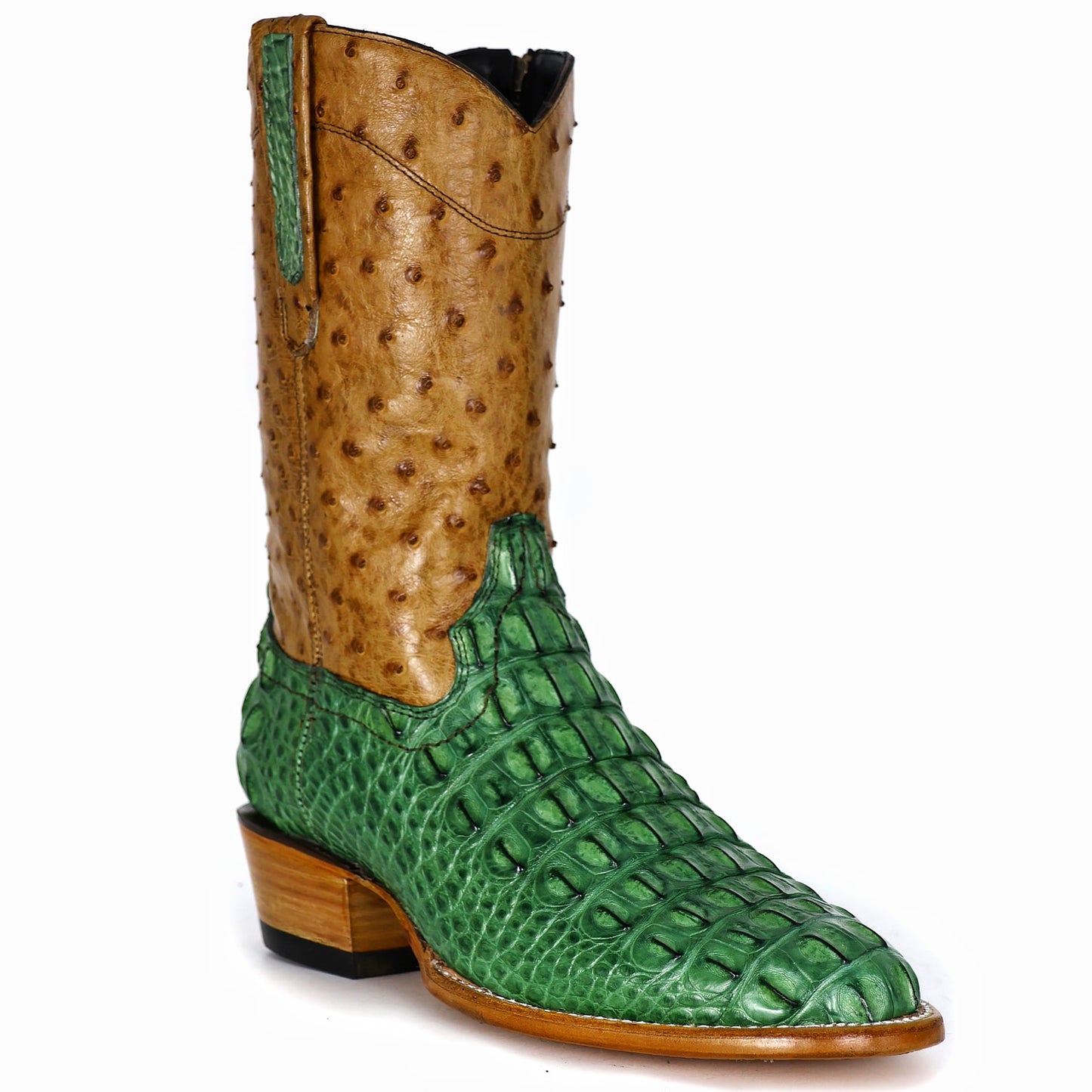 EMMA HIGH GREEN PAJA LOMO COCODRILO Y AVESTRUZ BOOTS OVAL