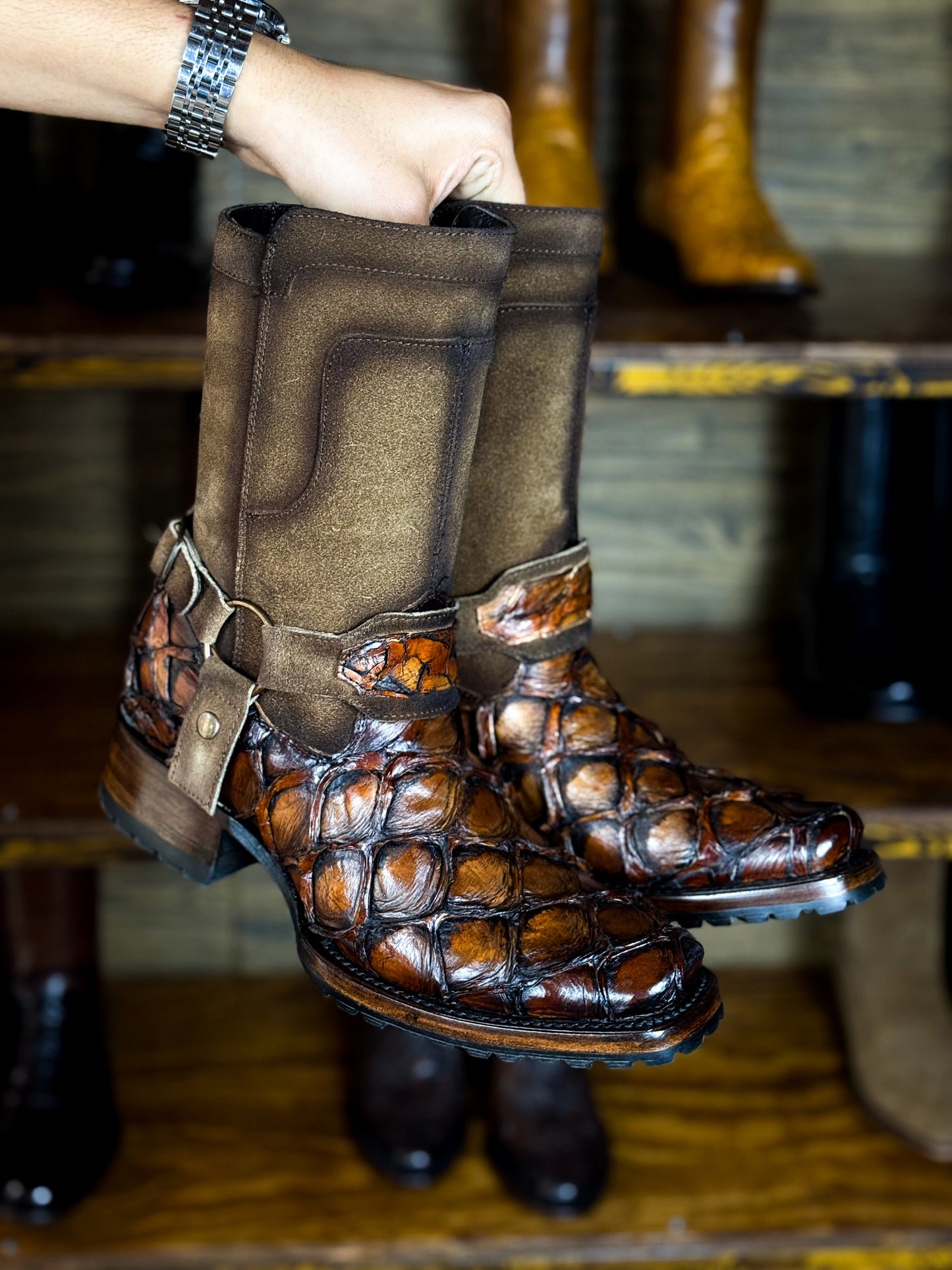 CARLO BROWN PITON BOOTS 