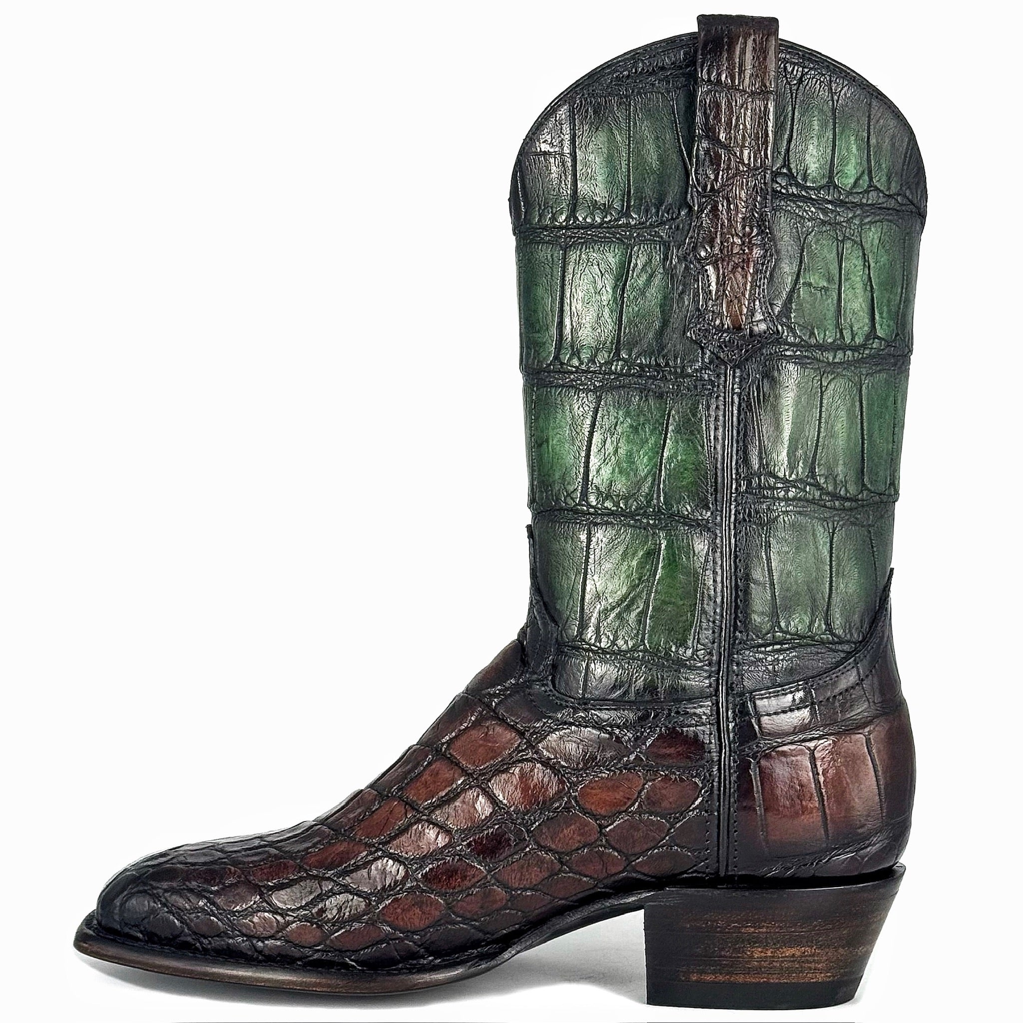COWBOY BROWN GREEN FULL ALLIGATOR BOOTS FRANCESA